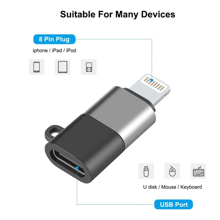 ADZOY USB C Female to Lightning Male Adapter OTG for Data