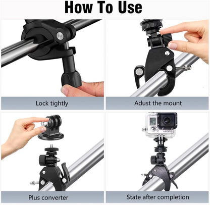 ADZOY Premium Super Clamp Camera Mount Clamp with 360° Rotation, Bike/Bicycle/Motorcycle Handlebar Mount for Insta360/GoPro/AKASO/DJI Osmo Action Cameras, DSLR/Cameras/Lights Pole Tube Mount