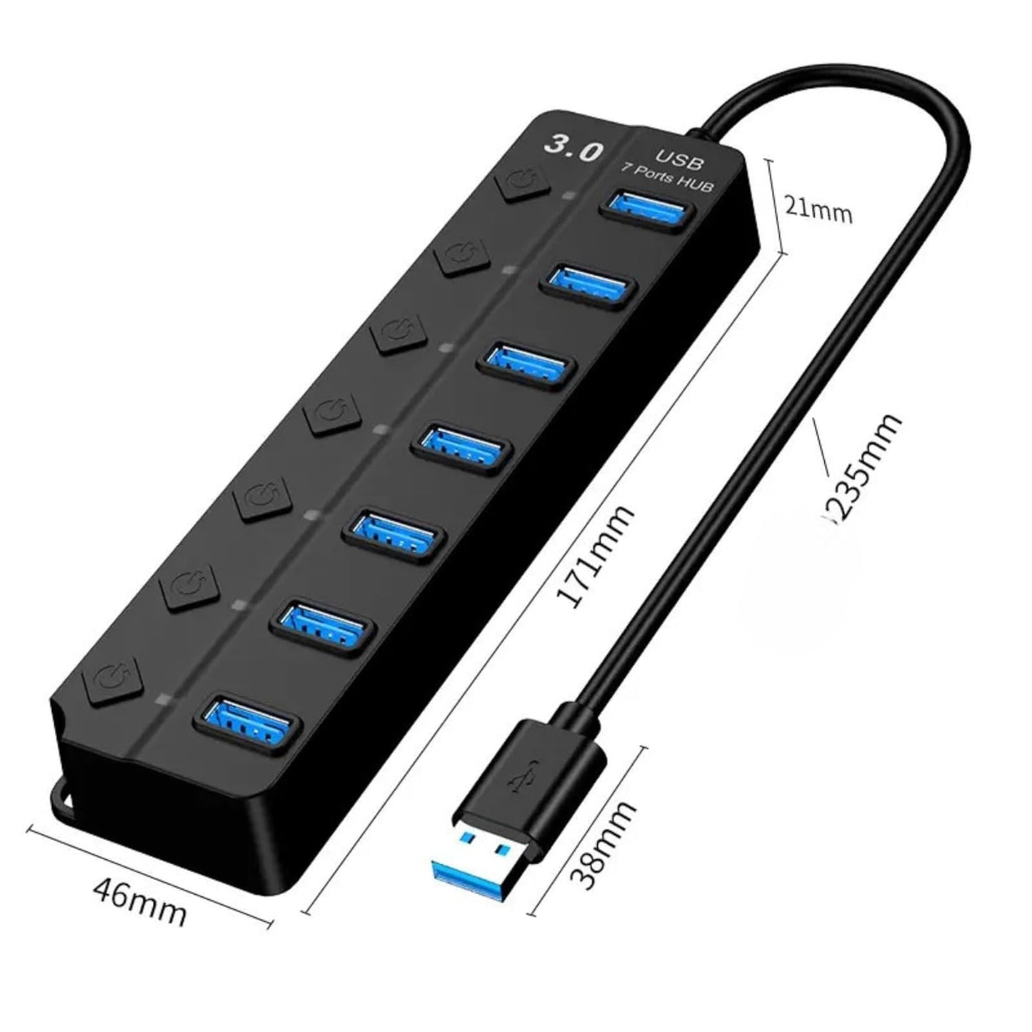 ADZOY 7-Port USB 3.0 Hub Individual On/Off Switches with USB to Type C Connector | High-Speed Data Transfer | Fast Sync & Device Control | Charge & Transfer Simultaneously | Universal Compatibility