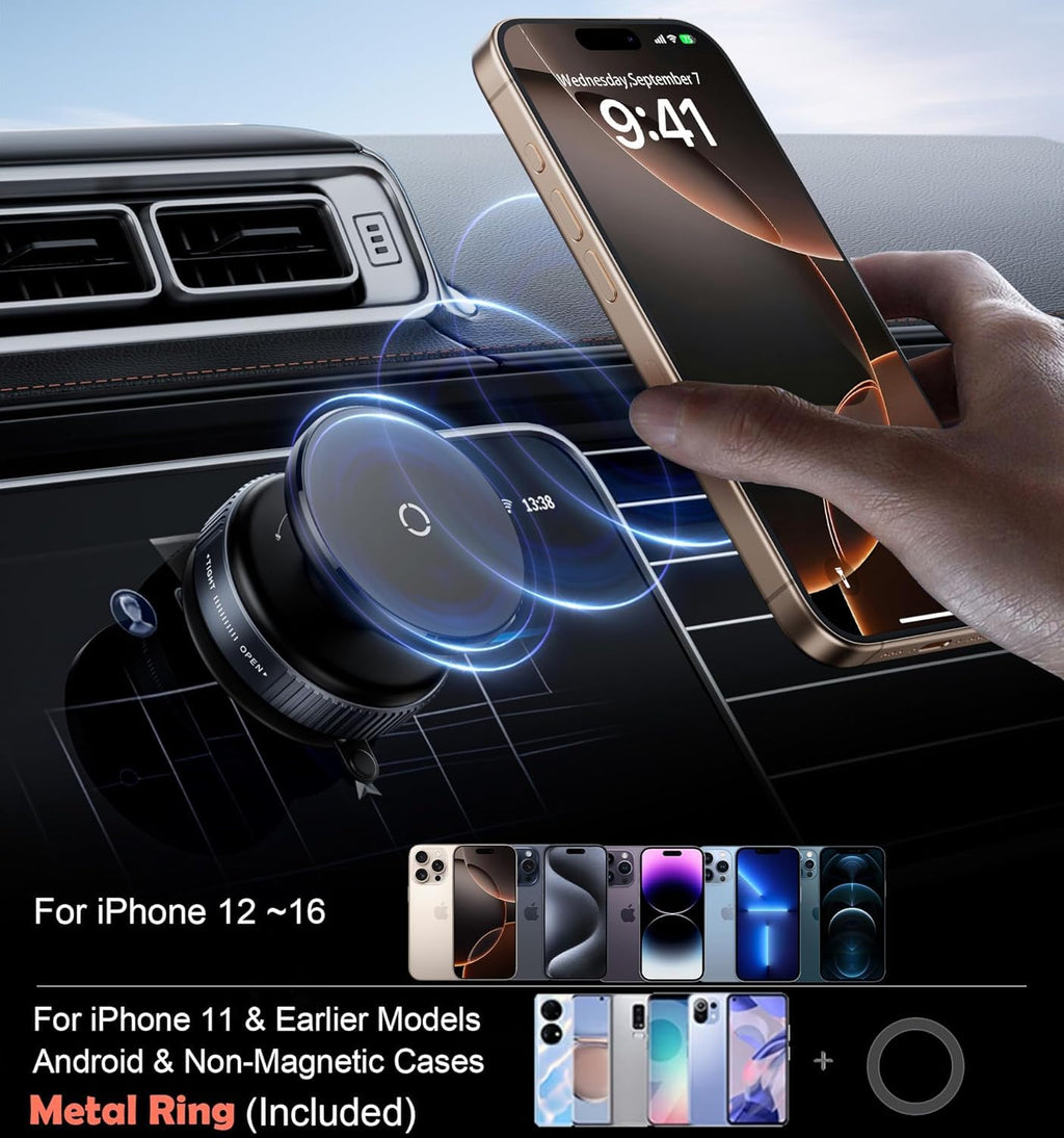 ADZOY Vacumm Suction Cup Phone Mount Magnetic Car Cell Phone Holder| 360 Rotation | Vacuum Lock Holder for Multipurpose Use | Heavy Duty | Reusable Wall Holder for Kitchen, Bathroom, Desk