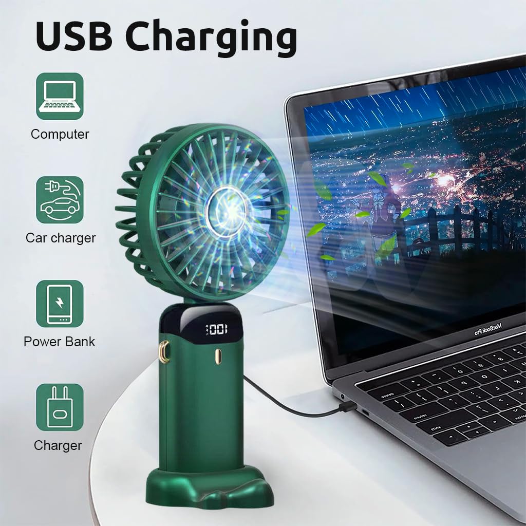 ADZOY Hand Fan Mini Handheld Fan 3000mAh Rechargeable with 5 Speeds, Battery Operated Mini Fan Foldable Desk Desktop Fans with LED Display for Home Office Bedroom Outdoor Travel (Multicolour)