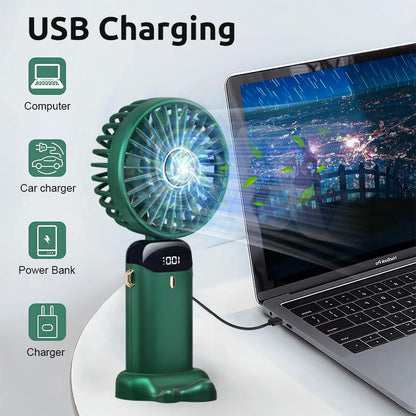 ADZOY Hand Fan Mini Handheld Fan 3000mAh Rechargeable with 5 Speeds, Battery Operated Mini Fan Foldable Desk Desktop Fans with LED Display for Home Office Bedroom Outdoor Travel (Multicolour)