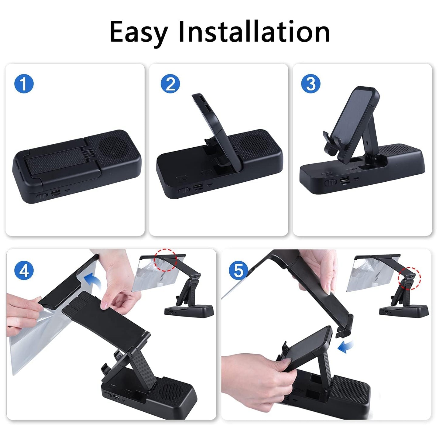 ADZOY  F19 12'' Screen Magnifier for Cell Phone with Bluetooth Speaker, Foldable Phone Stand Holder, Compatible with All Smartphones
