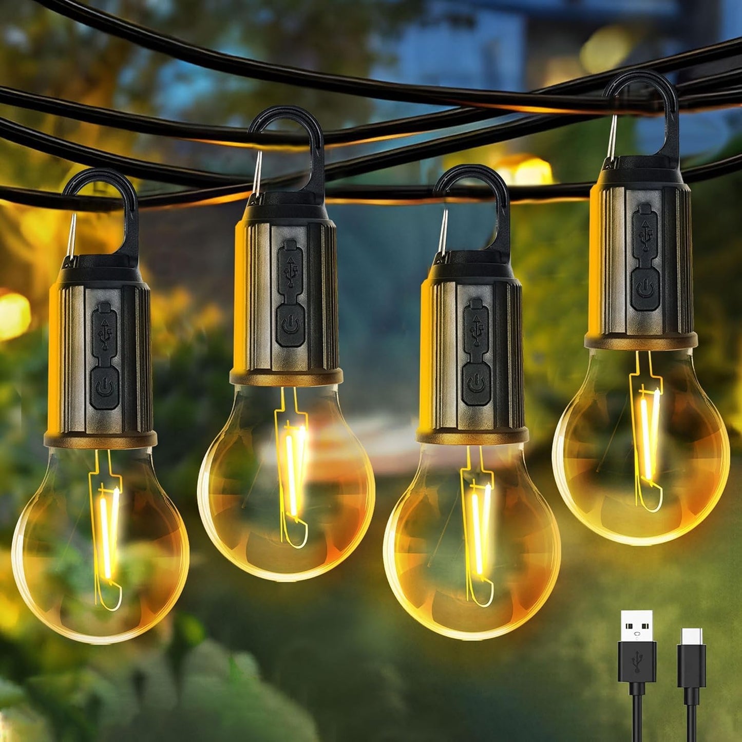 ADZOY ADL-T01 Hanging Camping Lamp (Set of 2) Unbreakable Waterproof with Rechargeable Battery, 3 Light Modes, Decorative Design with Type C USB Charging for Hiking, Emergency, Car Repairing