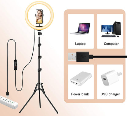 ADZOY Combo of 12 inch LED Ring Light with 210 CM (6.9 Feet) Metal Tripod and Metal Collar Lapel Microphone 3.5mm for Cell Phone, Baking, Craft, Calligraphy, Drawing, Online Lesson, Video Recording