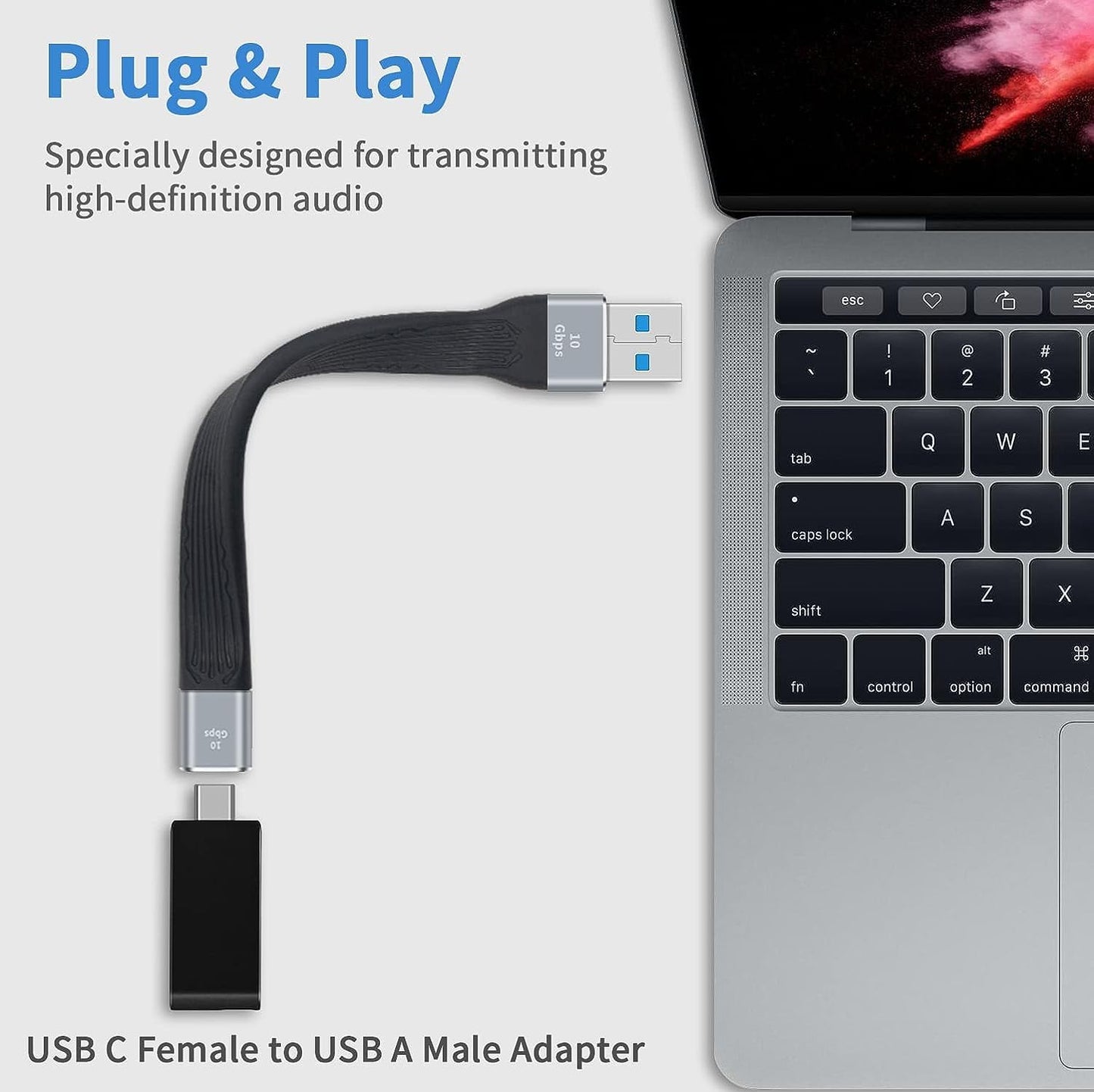 ADZOY USB-C to USB 3.1 Adapter 10Gbps，USB C Female to USB A Male Adapter Cable, USB C to USB A Adapter Charger Soft Flat Short Cable Compatible with Samsang Galaxy, MacBook(EPL-1033TC, 10GBPS)