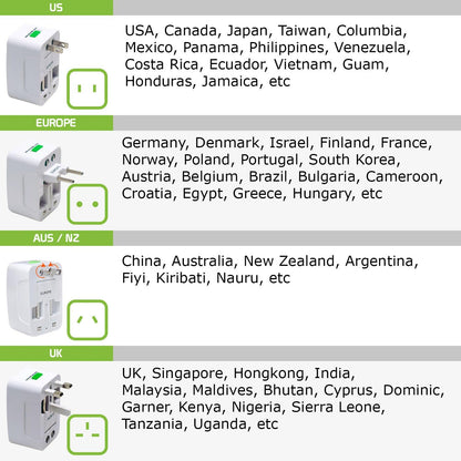 ADZOY Portable Worldwide Universal Power Adapter All in One International Out of Country Travel Wall Charger Plug for Wall Plug Input in USA EU UK France Italy Australia India