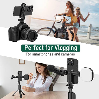 ADZOY Mobile Phone Mount for Tripod Stand, Smartphone Mount Adapter for Tripod Stand Retractable Phone Holder 360° Rotates and 180° Tilts Angle Universal 1/4" Mount Phone Holder for Tripod, Camera