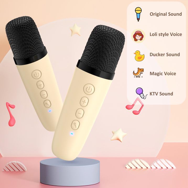 ADZOY Mini Karaoke Machine for Kids Adults, Portable Bluetooth Speaker with 2 Wireless Microphone, Support TF/AUX Input/Funny Magic Voice, Gifts Boys Girls 4 5 6 7 8+ Years Old