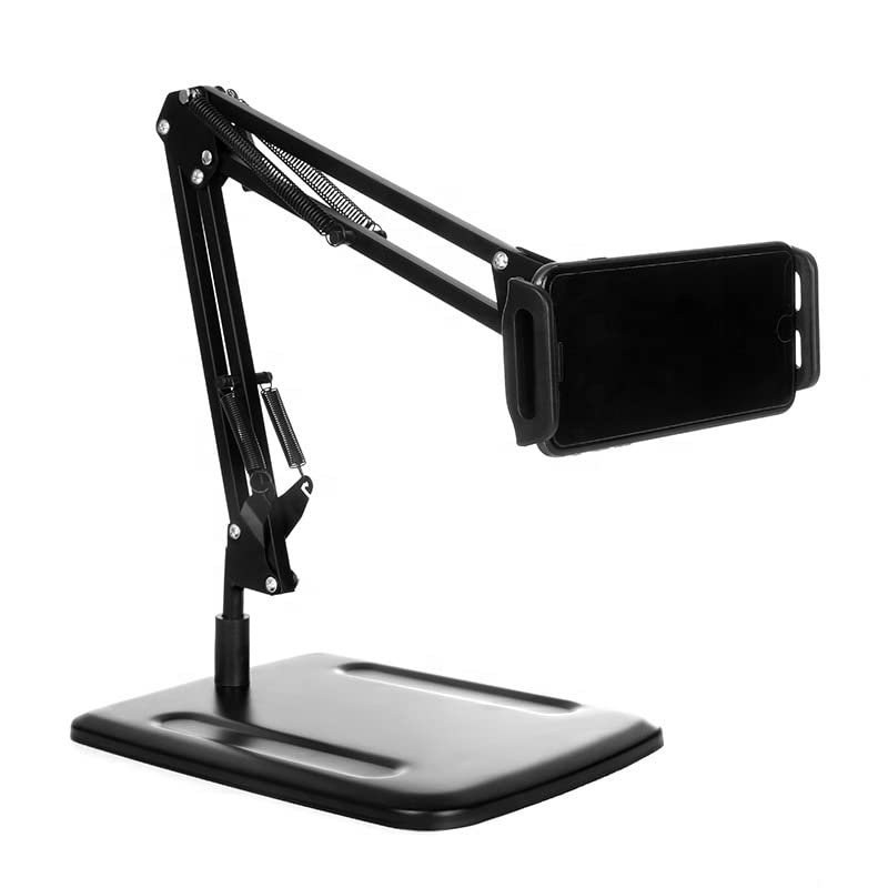 ADZOY Tabletop Desk Metal Stand for lPad/Tablet/Mobile Phones-Adjustable Multi Angle Long Arm-Device 3.5~10.6 inches- Office, Home, Watching Movie, Drawing, Live Streaming