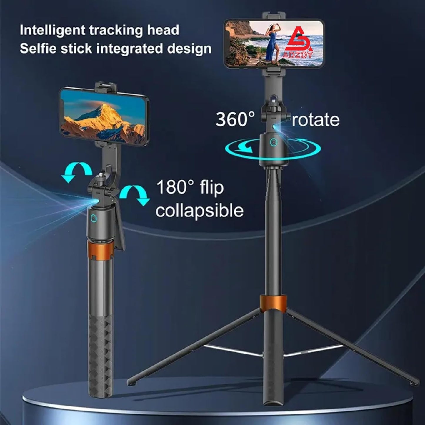 ADZOY Professional ADL-Q13 Intelligent AI Tracker Selfie Stick 180cm Wide Angle 360 Degrees Gimbal Foldable Auto Face Tracking with Remote | Overhead Phone Holder Stabilizer
