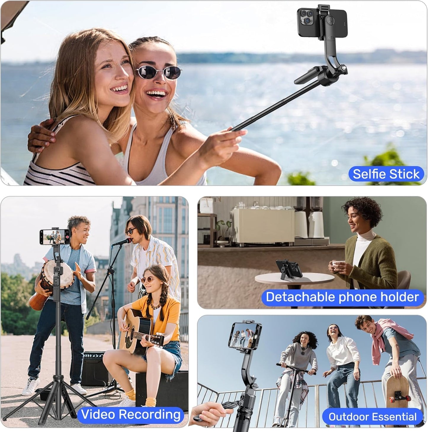 ADZOY Auto Face Tracking Tripod - 360° Rotating Smart Shooting Holder with Gesture Control | Detachable Stand Tripod for Vlogging, Streaming, Reels| Rechargeable (C17 Face Tracking Camera Selfie Stick)