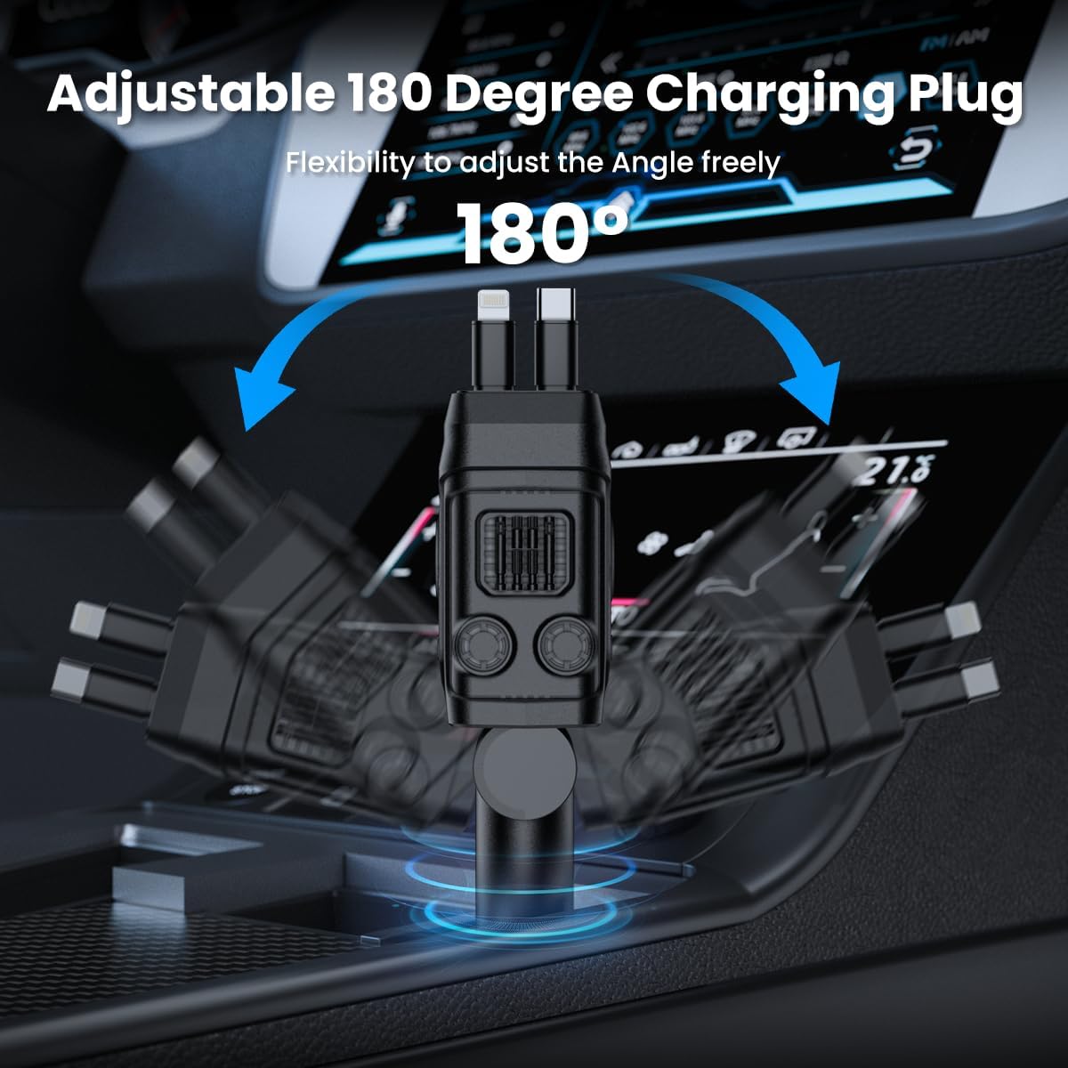 ADZOY Car Charger, 4 in 1 Mech-Style Fast Charging Car Phone Charger 65W, Cell Phone Charger for Car Compatible with iPhone 16/16 Pro Max/15/15 Pro Max/14/13/12/11,Galaxy, Pixel