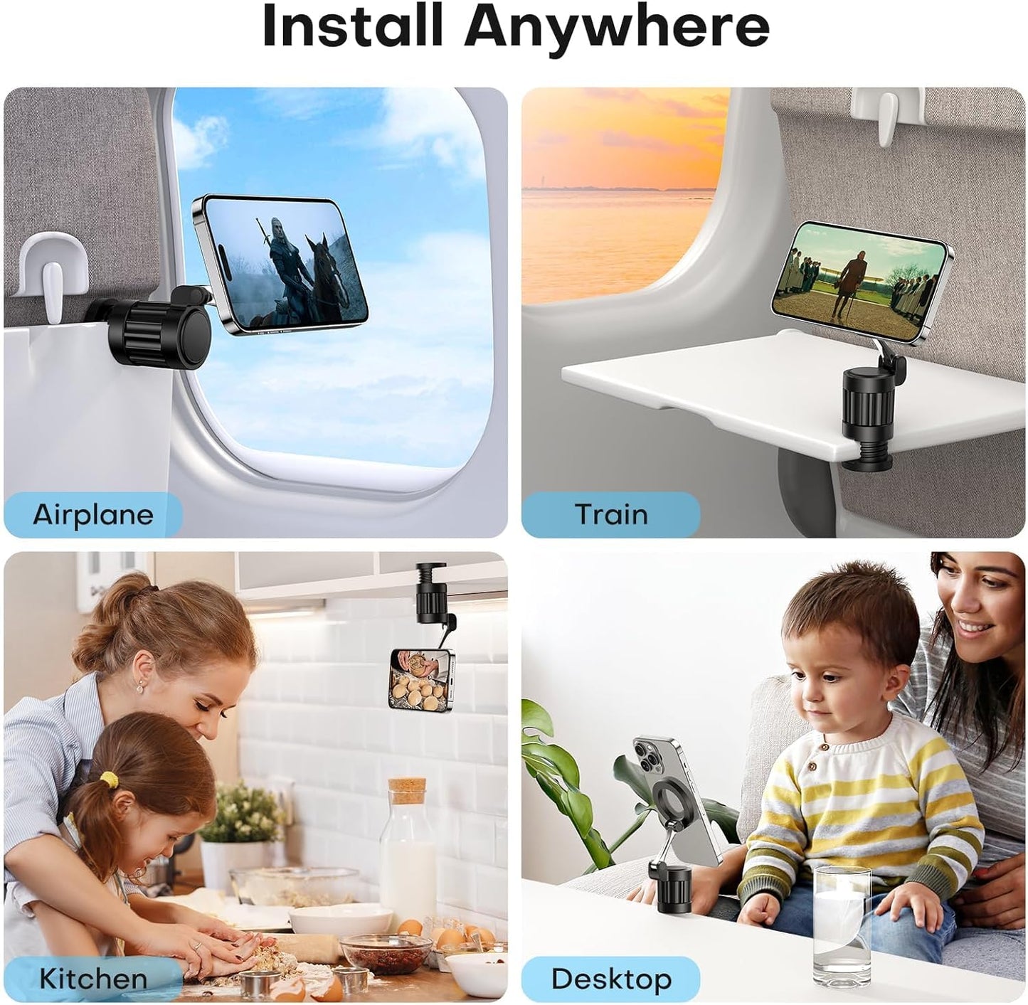 ADZOY Car Back Seat Headrest Mobile Mount Holder, [ Double Extendable Stick ] 360 Degree iPad Car Holder Back Seat for Tablets,and More 4.7-12.9" Devices (Magnetic Airplane Phone Holder)