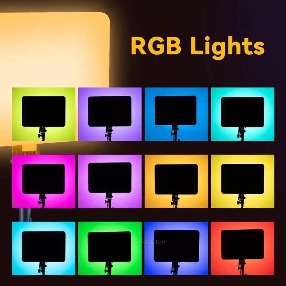 ADZOY PM-26 Photography RGB LED Lighting Panel Light & Remote Control with  MT49 Light Stand Tabletop C Clamp Desk Mount Table Stand, Super Clamp & Collar Mic &  BT-03 Bluetooth Control Button