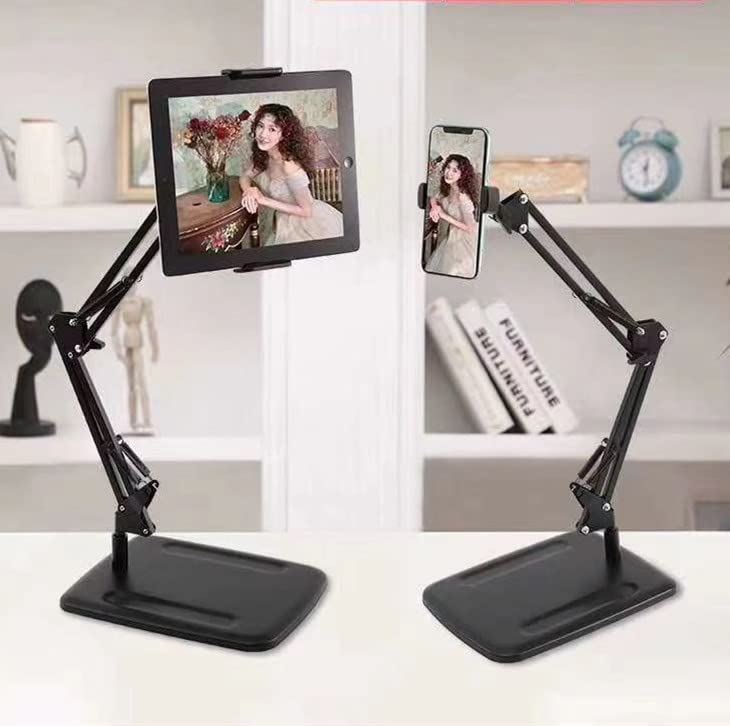 ADZOY Tabletop Desk Metal Stand for lPad/Tablet/Mobile Phones-Adjustable Multi Angle Long Arm-Device 3.5~10.6 inches- Office, Home, Watching Movie, Drawing, Live Streaming