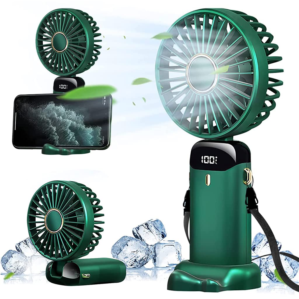 ADZOY Hand Fan Mini Handheld Fan 3000mAh Rechargeable with 5 Speeds, Battery Operated Mini Fan Foldable Desk Desktop Fans with LED Display for Home Office Bedroom Outdoor Travel (Multicolour)