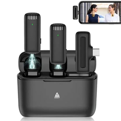 ADZOY ADL-J13 Wireless Microphone | Type-C | Rechargeable for Laptop, Mobile, DSLR & PC | Dual Mic with Receiver & Noise Cancellation | Plug & Play Clip-on Mic for YouTube, Interviews, Vlogging, Reels