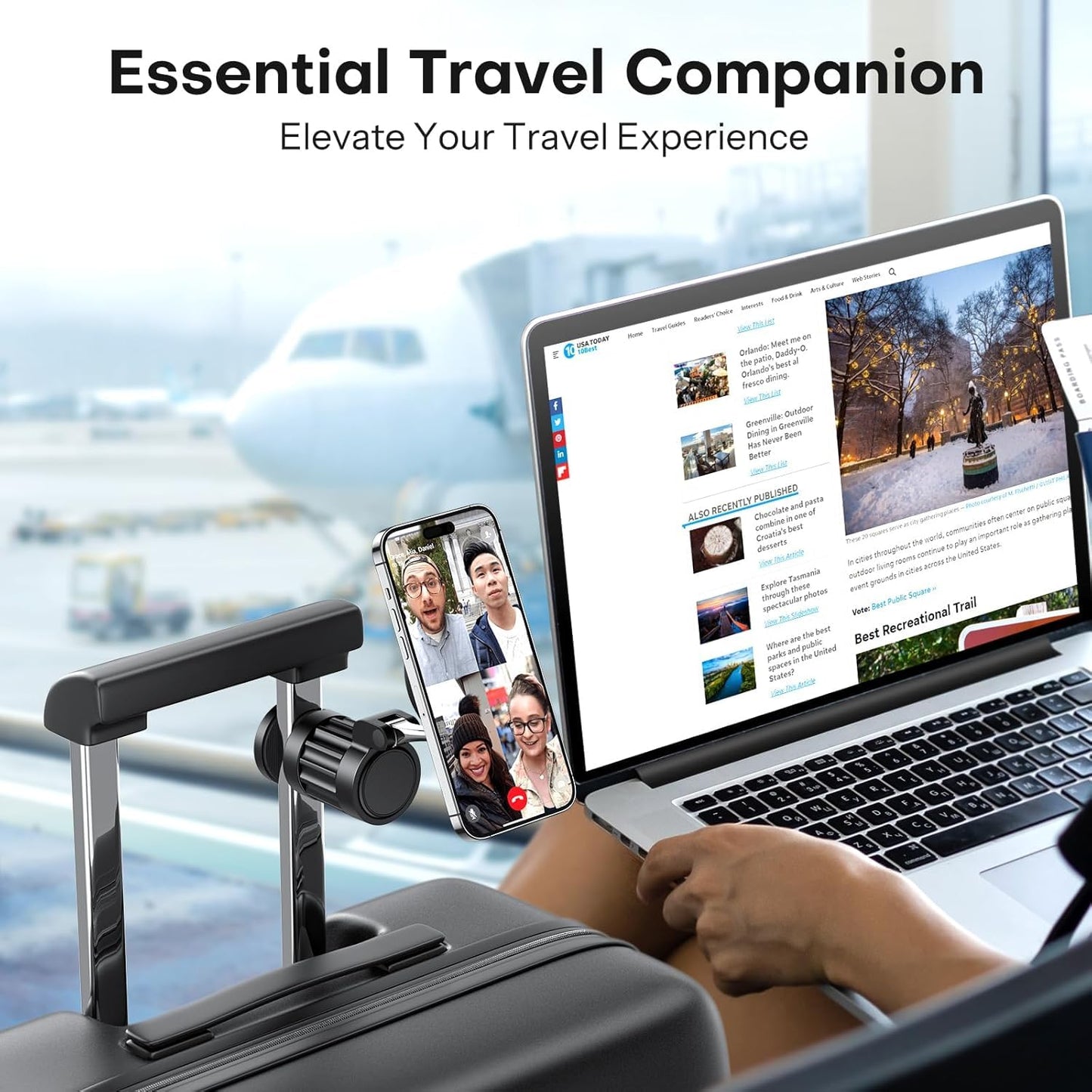 ADZOY Magnetic Airplane Phone Holder, 360°Rotating Foldable Phone Mount, Plane Travel Essential Accessories, Adjustable Universal Handsfree Plane Phone Stand for iPhone 16-12 Pro Max/Magsafe Case (2PC)