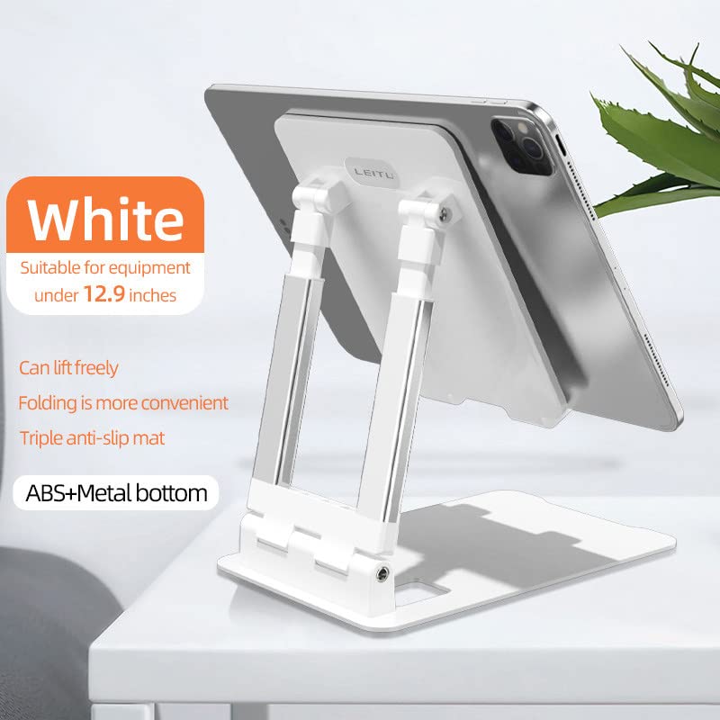 ADZOY Heavy Base Grade- A+ Aluminum Metal Desktop Compatible with iPad- Tablet-Mobile Stand with Hex/Allan Key for Tablets/Mobile/Tab Stand and e-Book Readers (Up to 13 inch) (White)