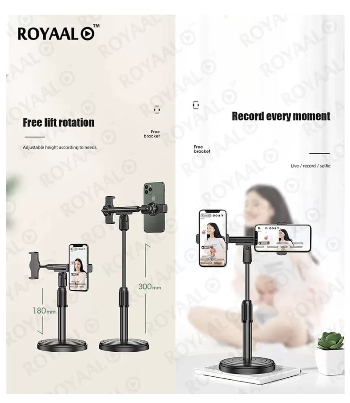 ADZOY Heavy Base Retractable Mobile Phone Stand for Onilne Classes Live Streaming Shoot Video YouTube Round Base (GAZ 2IN1)