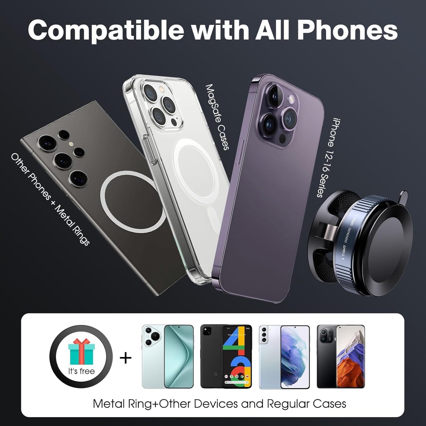 ADZOY Vacumm Suction Cup Extented Arm Phone Mount Magnetic Car Cell Phone Holder| 360 Rotation | Vacuum Lock Holder Multipurpose Use | Heavy Duty | Reusable Wall Holder for Kitchen, Bathroom, Desk