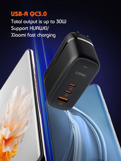 ADZOY LDNIO Q366 GaN 65W PD QC4.0+ Triple Port Fast Charger - USB-C Power Delivery Travel Adapter for iPhone & Android MacBook iPad Pro Air M1 M2, iPhone 13 14 15 16 Pro Max,Galaxy S25