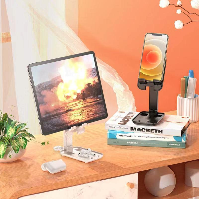 ADZOY Tablet Stand,Angle Height Adjustable Desktop Tablet Holder,Fully Foldable & Portable Cell Phone Stand with Anti-Slip Design for Phones, iPhone, iPad, Tablet(13'' Max),Switch,Kindle