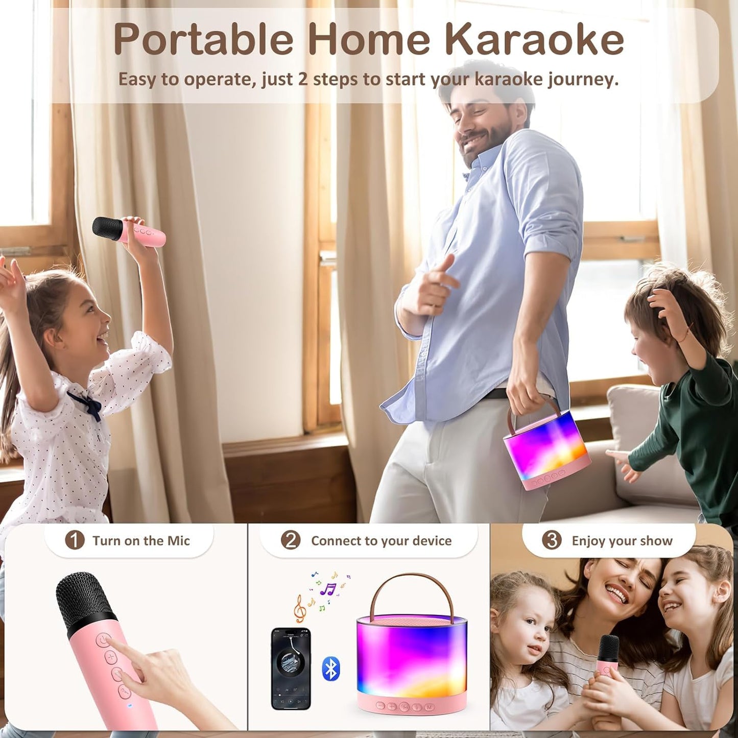 ADZOY Mini Karaoke Machine for Kids Adults, Portable Bluetooth Speaker with 2 Wireless Microphone, Support TF/AUX Input/Funny Magic Voice, Gifts Boys Girls 4 5 6 7 8+ Years Old