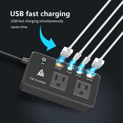 ADZOY 200W Car Power Inverter |DC 12V to 110V| AC Converter| PD 24W USB-C, QC3.0 Fast Charging, Dual USB Ports & AC Outlet – Portable Vehicle Charger |Adapter for Laptop/Phone/Tablet |Camping & Travel