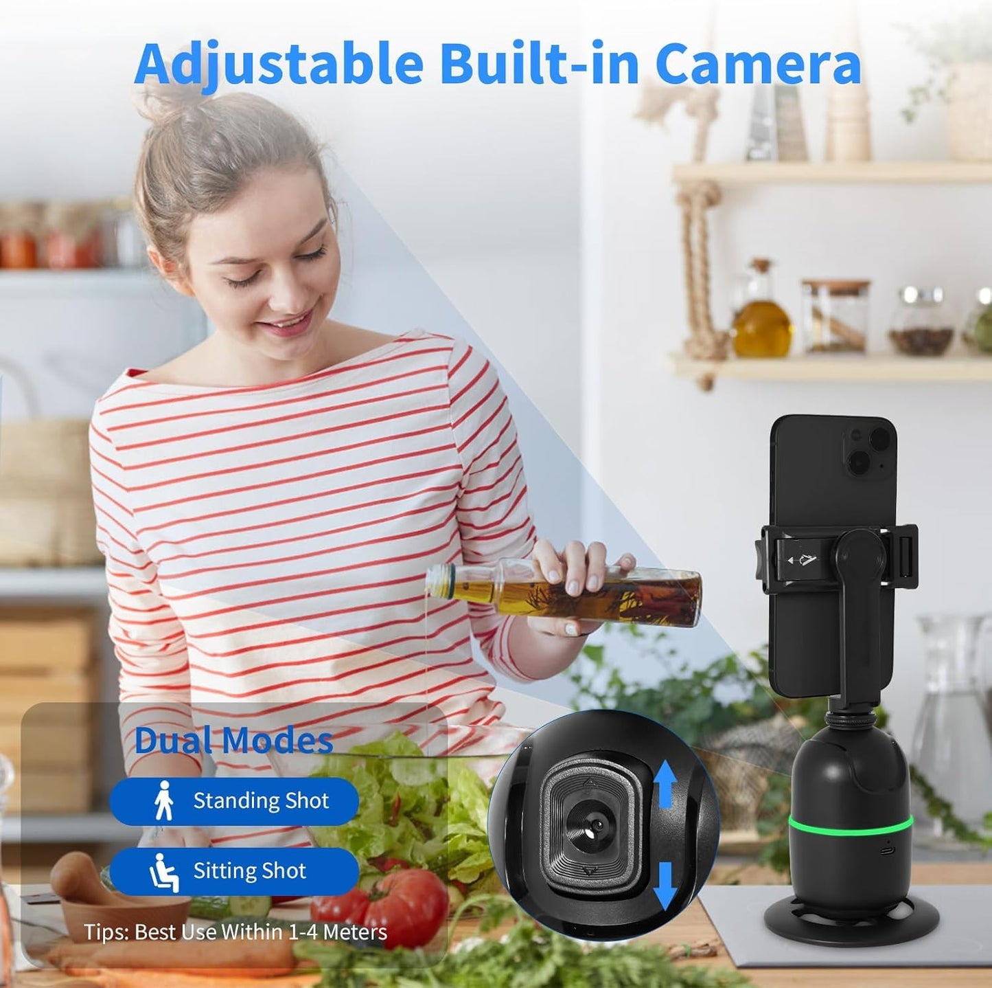 ADZOY Auto Face Tracking Tripod - 360° Rotating Smart Shooting Holder with Gesture Control | Detachable Stand Tripod for Vlogging, Streaming, Reels| Rechargeable (P03-Auto face Phone Camera Holder)