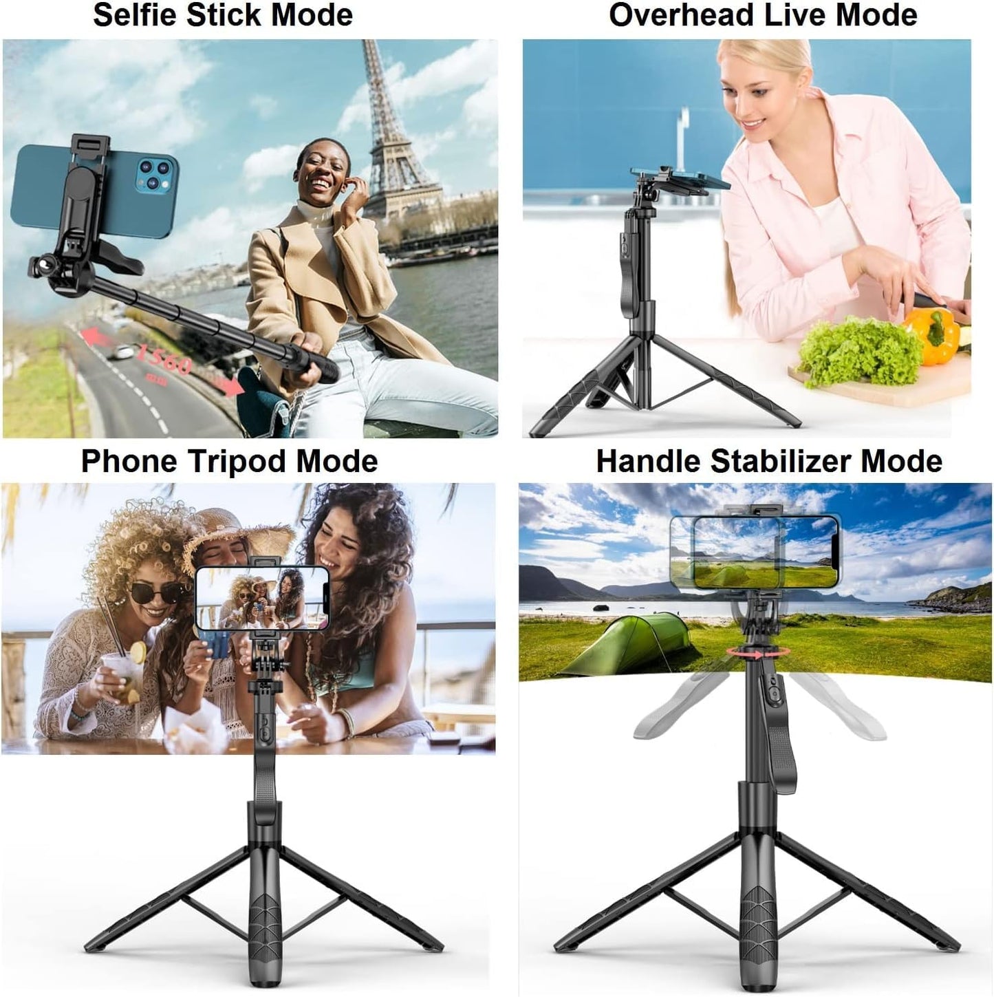 ADZOY L16 (2024) Selfie Stick Phone Tripod with Remote - 60" Extendable Tripod Stand for iPhone Android Camera 360° Rotation Overhead Tripod Phone Holder iPhone Stabilizer for Vlog Live Stream