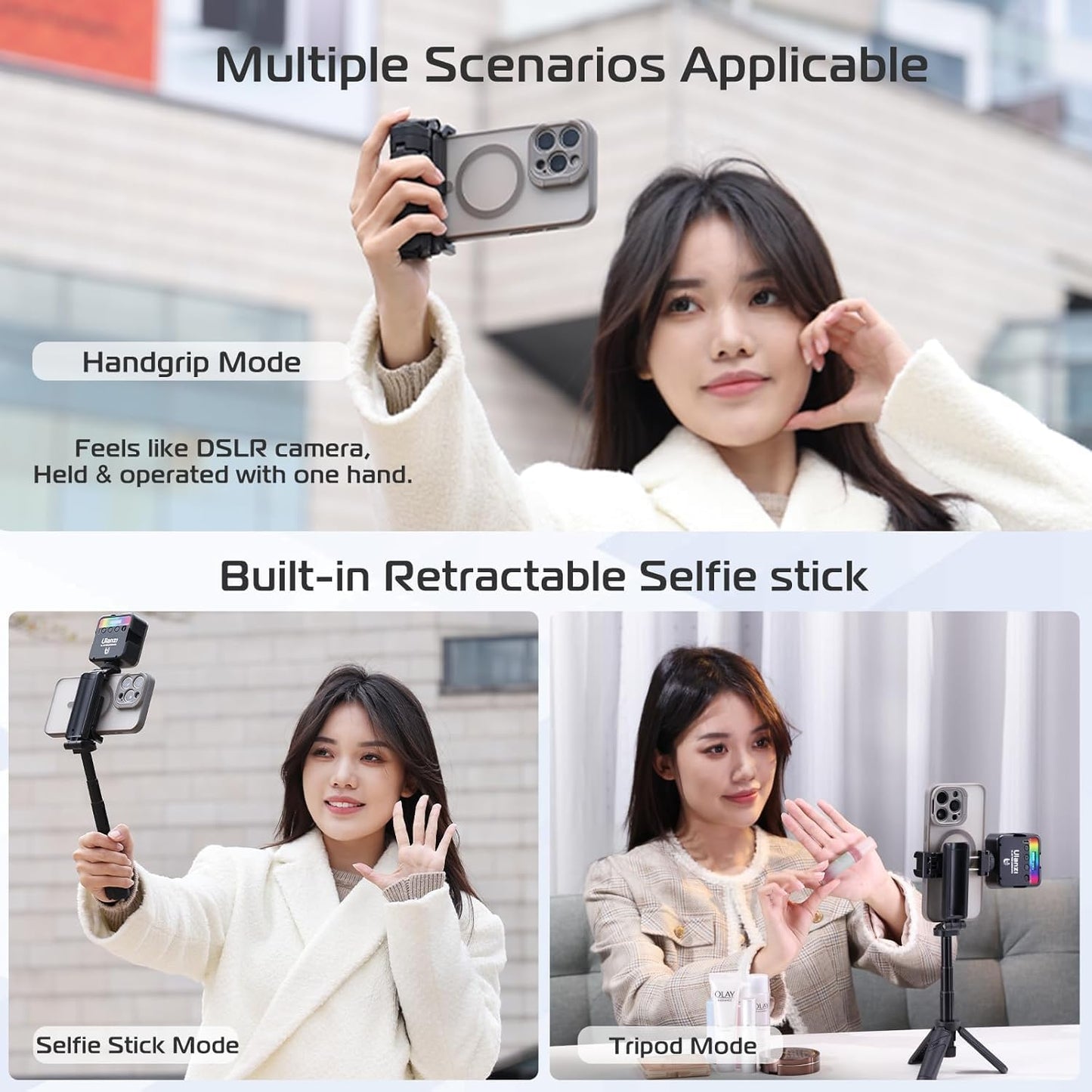 ADZOY Stainless Steel P15 MINI Pocket Monopod Retractable Selfie Stick Tripod with Detachable Remote Pocket Size,3-in-1 Mini Phone Grip 2 Cold Shoe,10M/393.7'' Wireless Shutter