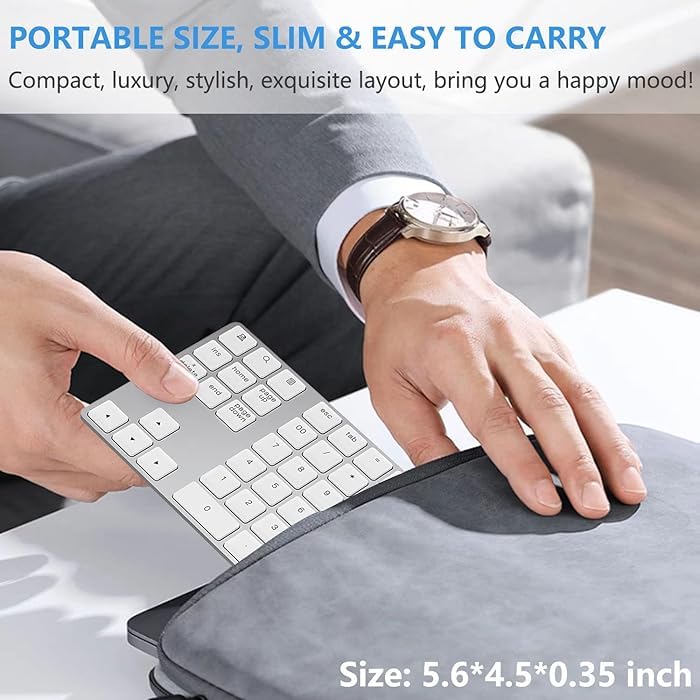 ADZOY Bluetooth and 2.4G Wireless Number Pad, Rechargeable Wireless Numeric Keypad Slim 35-Keys External Numpad Keyboard Data Entry Android/Win/MAC/iOS