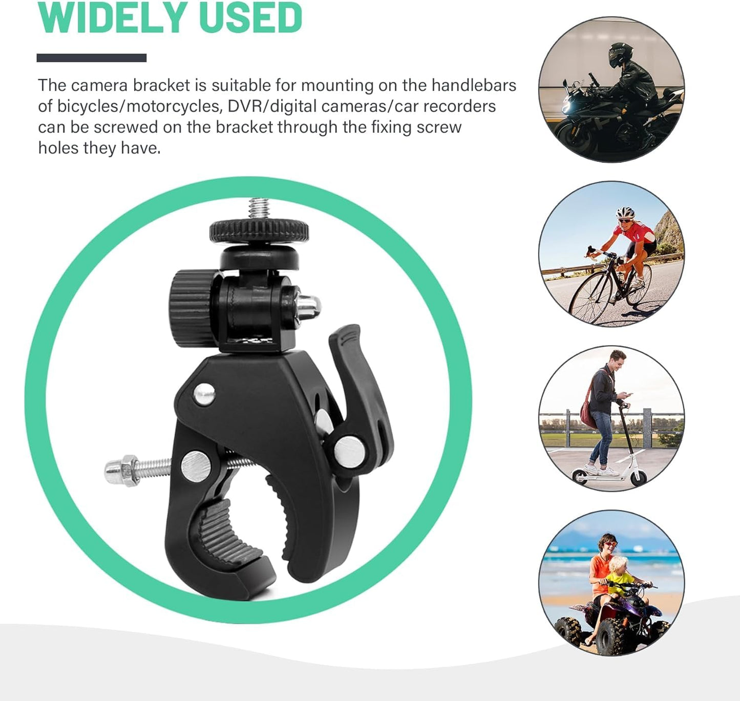 ADZOY Premium Super Clamp Camera Mount Clamp with 360° Rotation, Bike/Bicycle/Motorcycle Handlebar Mount for Insta360/GoPro/AKASO/DJI Osmo Action Cameras, DSLR/Cameras/Lights Pole Tube Mount