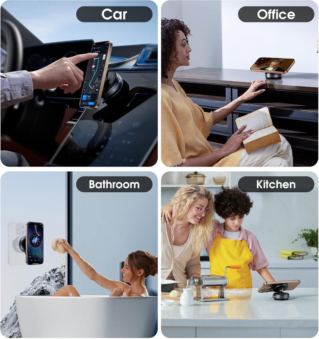 ADZOY Vacumm Suction Cup Phone Mount Magnetic Car Cell Phone Holder| 360 Rotation | Vacuum Lock Holder for Multipurpose Use | Heavy Duty | Reusable Wall Holder for Kitchen, Bathroom, Desk