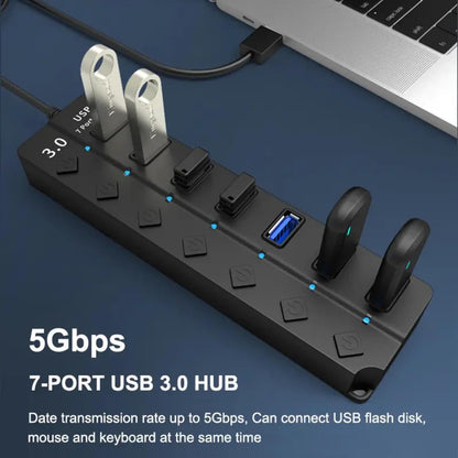 ADZOY 7-Port USB 3.0 Hub Individual On/Off Switches with USB to Type C Connector | High-Speed Data Transfer | Fast Sync & Device Control | Charge & Transfer Simultaneously | Universal Compatibility