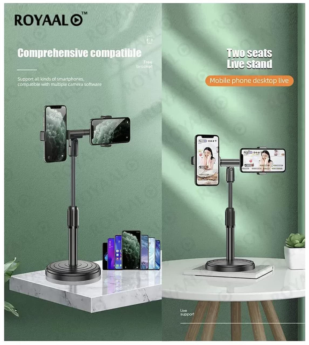 ADZOY Heavy Base Retractable Mobile Phone Stand for Onilne Classes Live Streaming Shoot Video YouTube Round Base (GAZ 2IN1)