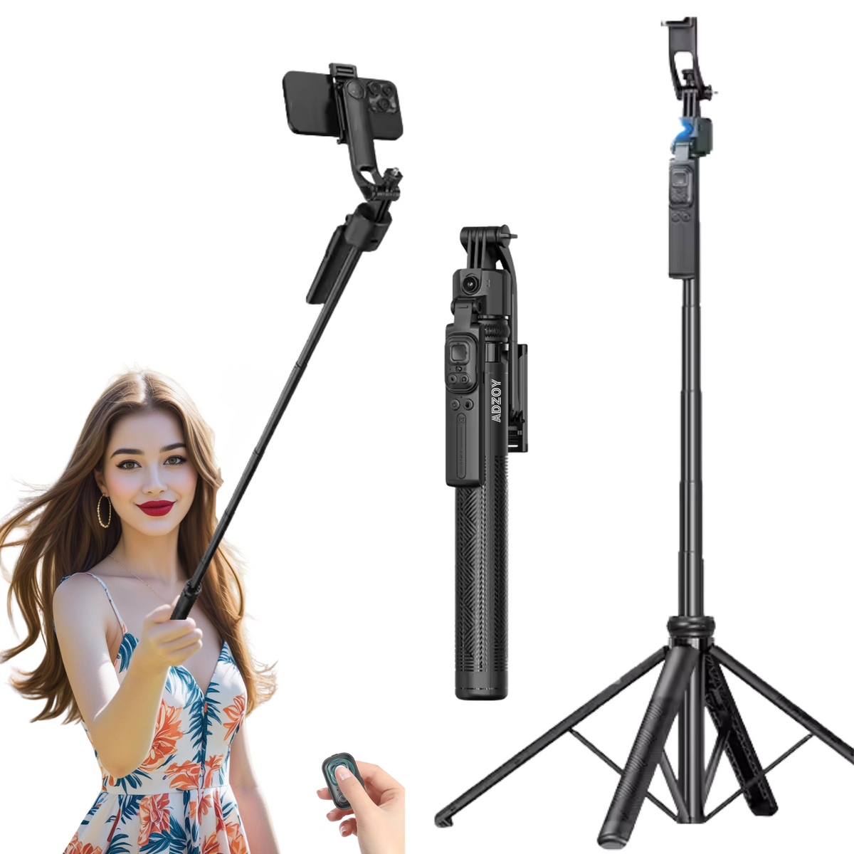 ADZOY C-17 Auto Face Tracking Tripod - 360° Rotating Smart Shooting Holder with Gesture Control | Detachable Stand for Vlogging, Streaming, Reels| Rechargeable (Q185 Face Tracking Camera Selfie Stick)