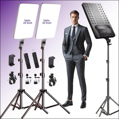 ADZOY [2-Pack] Premium Super Bright 24 Inch LED Panel Light with 7 Feet Adjustable Metal Tripod, Super Clamp and Collar Lapel Microphone for Video Photo Studio Lighting