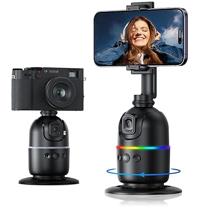 ADZOY Auto Face Tracking Tripod - 360° Rotating Smart Shooting Holder with Gesture Control | Detachable Stand Tripod for Vlogging, Streaming, Reels| Rechargeable (P03-Auto face Phone Camera Holder)